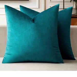 NWT Velvet Throw Pillow Covers SET OF 2 Teal Blue Green 18x18 Soft Pair‎ NEW